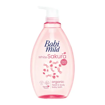 babimild White Sakura Organic Head Body Baby bath 380Ml