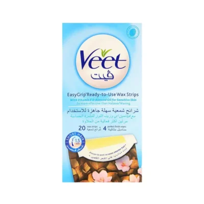 Veet EasyGrip Ready-to-Use Wax Strips with Vitamin E & Almond Oil for Sensitive Skin (Blue Pack)