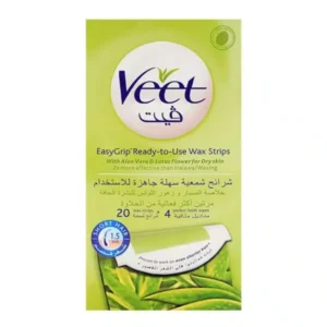 Veet EasyGrip Ready-to-Use Wax Strips with Vitamin E & Aloe Vera for Sensitive Skin (Green Pack)