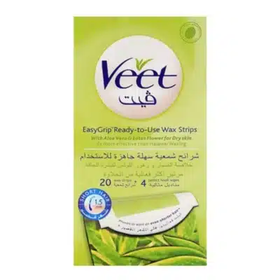 Veet EasyGrip Ready-to-Use Wax Strips with Vitamin E & Aloe Vera for Sensitive Skin (Green Pack)