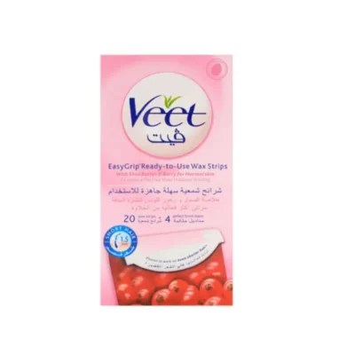 Veet EasyGrip Ready-to-Use Wax Strips with Vitamin E & Cherry Oil for Sensitive Skin (Pink Pack)