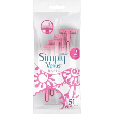 Gillette Simply Venus Basic 2-Blades Disposable Razor 5 Pack Pouch