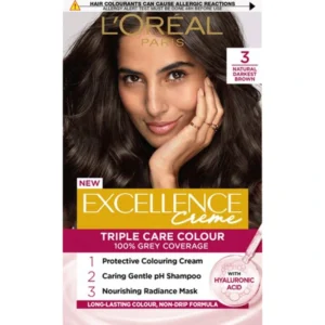 Loreal paris 3 Natural Darkest Brown Excellence Creme New